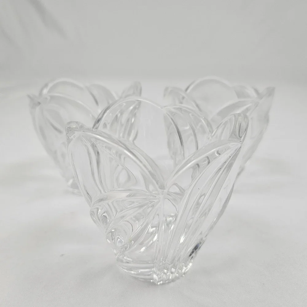 Lenox Crystal Votive Holders Artic Bloom Clear Glass Set Of 3